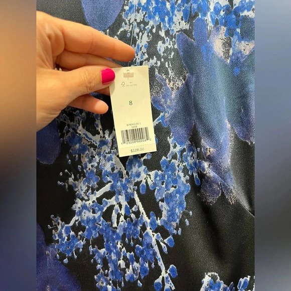 BANANA REPUBLIC Blue Floral Peplum lined Sheath Dress 3/4 sleeves size 8 NWT - Picture 3 of 8